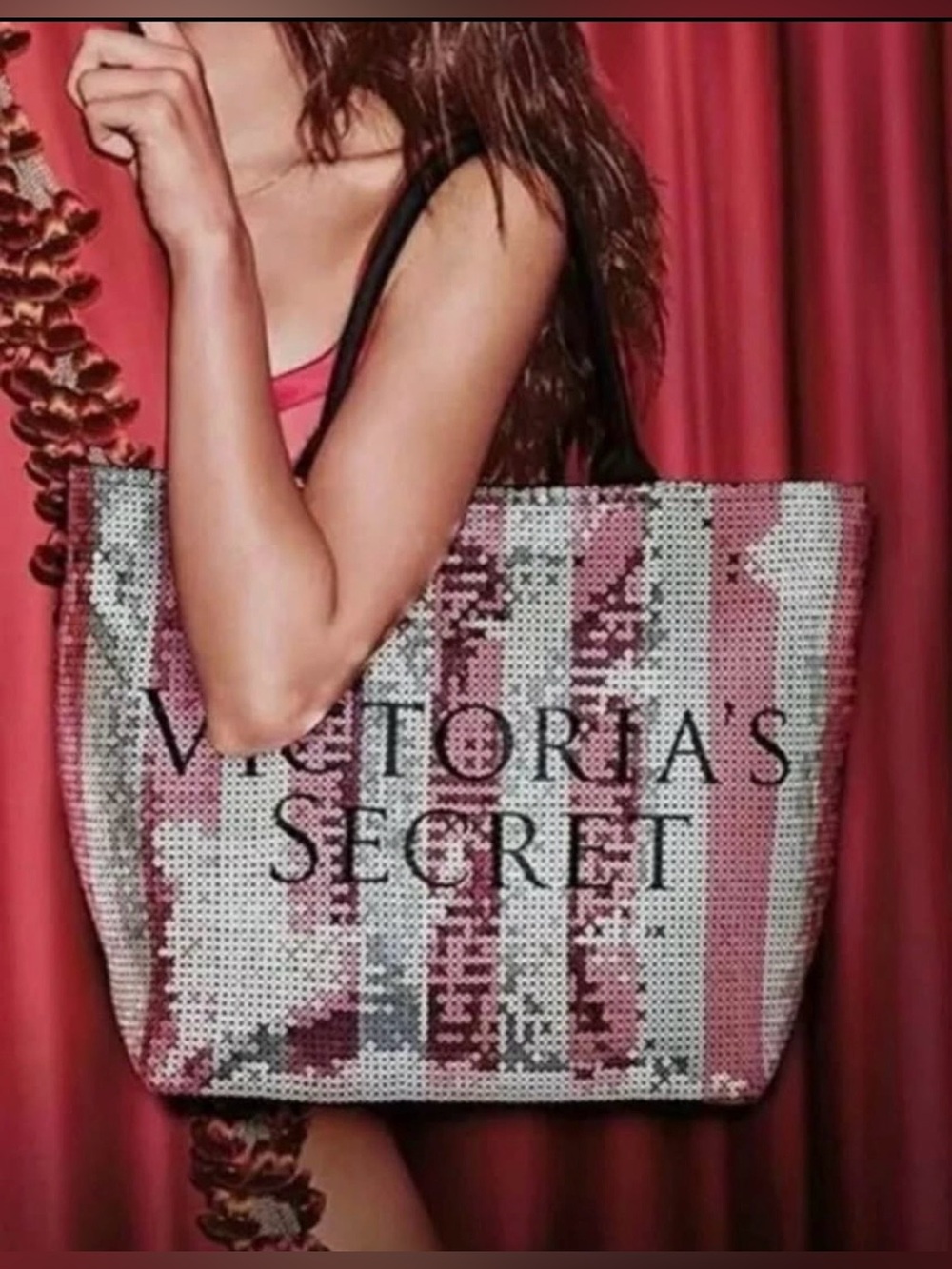 Limited Edition 2015 “JUST FOR ANGELS” VICTORIA’S SECRET Sequin LARGE Tote Bag